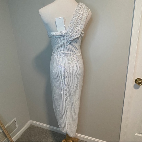 GRACE KARIN Women Sequined Party Dress One-Shoulder Irregular Wrap Hem Bodycon S - Picture 7 of 12